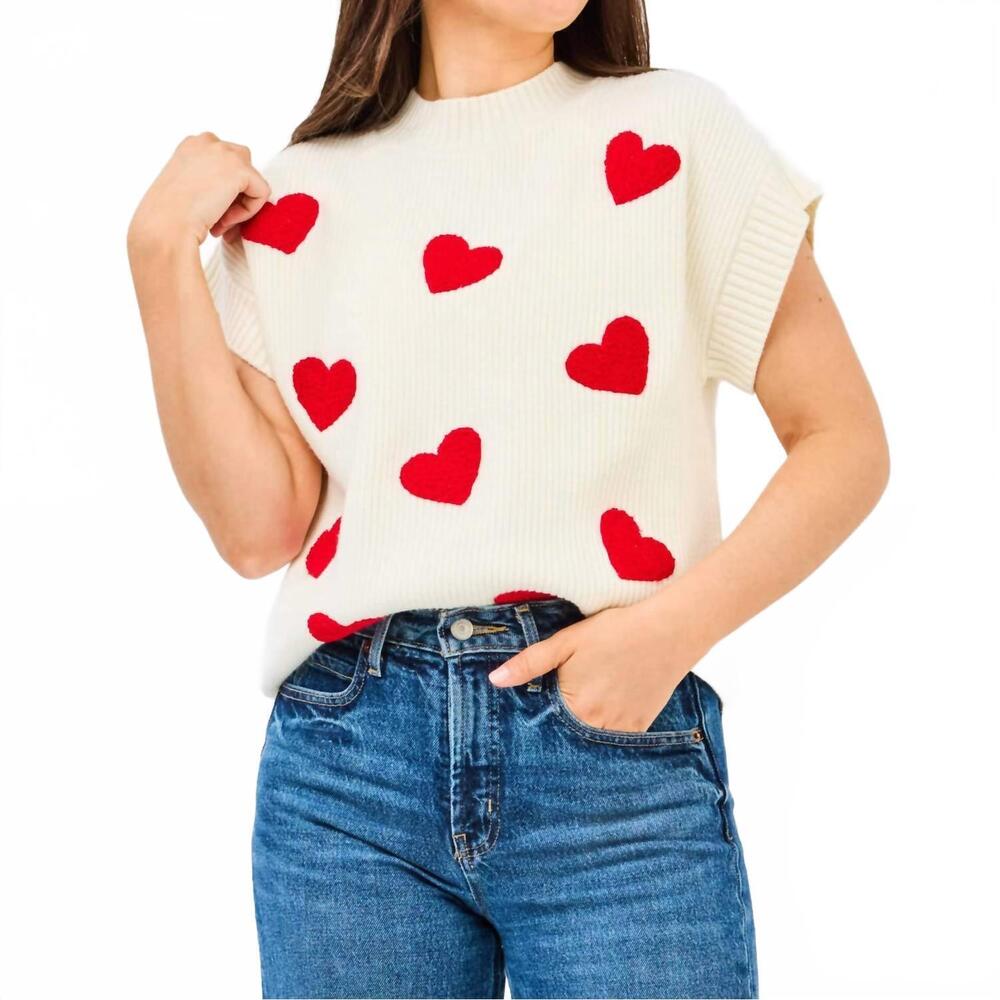 NEW MARY SQUARE josie mini hearts sweater in white